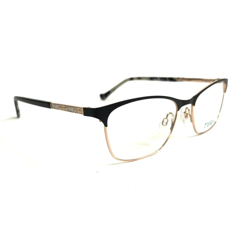 Tura Eyeglasses Frames R580 BLK Black Gold Cat Eye Crystals 51-16-135